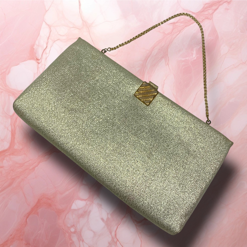 Vintage 1960's Harry Levine HL Convertible Gold Sparkle Clutch Purse Evening Bag